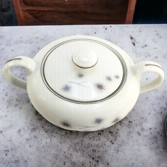 Creative Platinum Starburst Sugar Bowl M.C.M Vintage Tableware Made In Japan - Picture 2 of 11